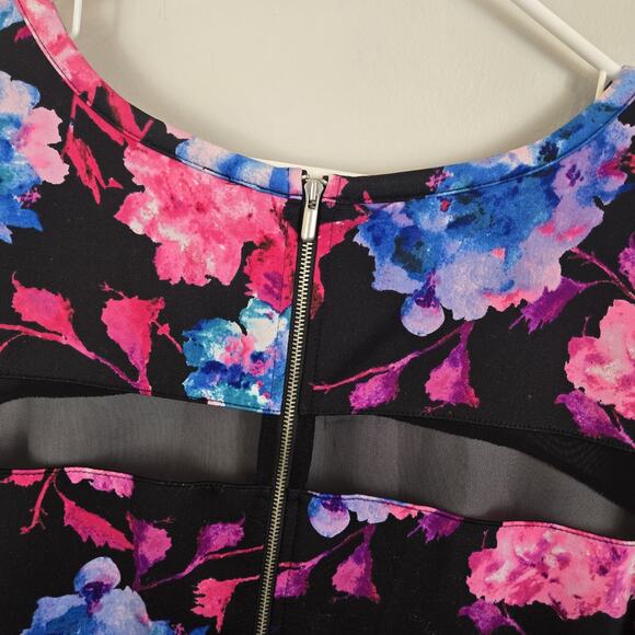 BOUTIQUE WOMEN Black Floral DRESS Sheer Bands PLUS 2X Pink Blue Party Classic - Picture 5 of 10